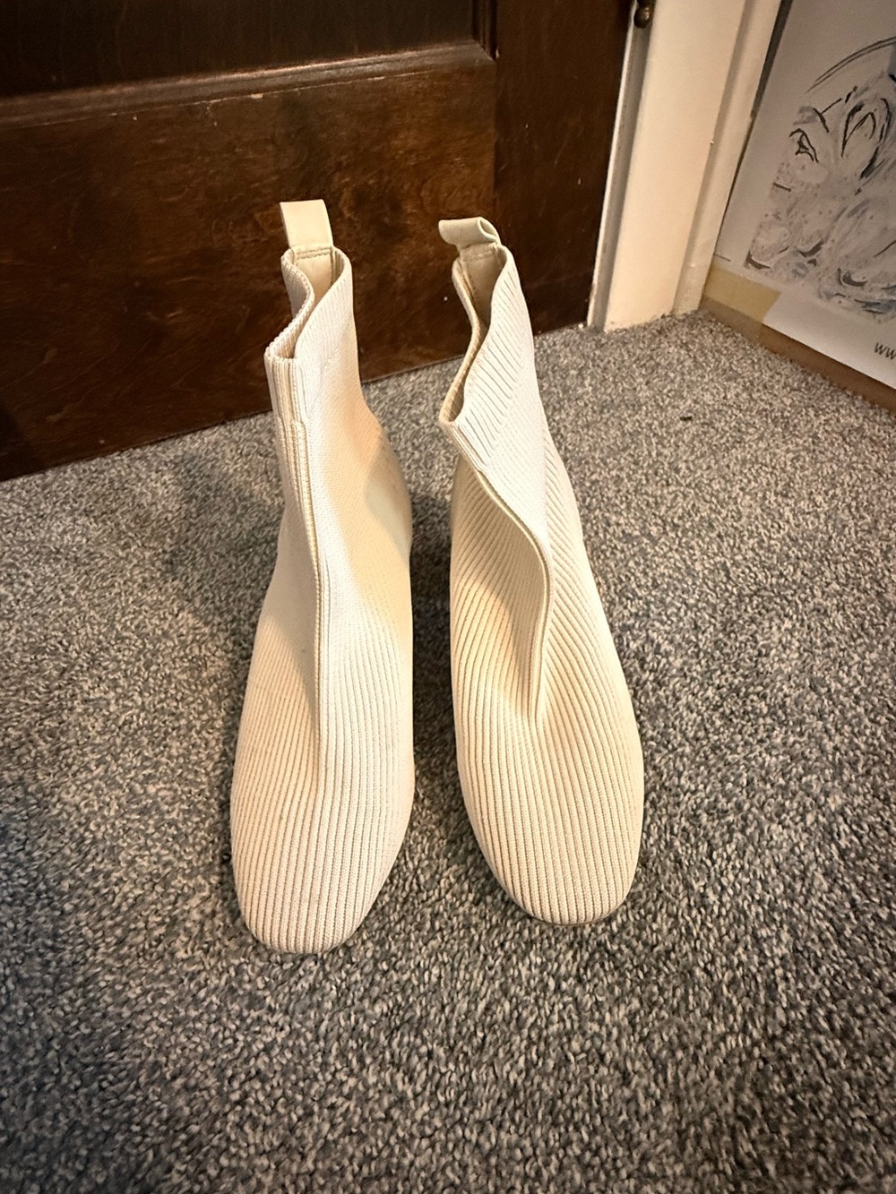 Knit Sock Ankle Boots — Cream Women's Fashion Boots